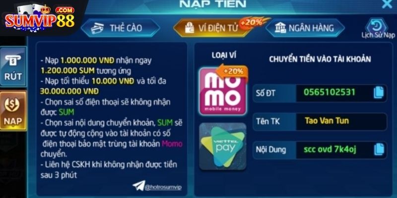 Nạp tiền ví game Sumvip