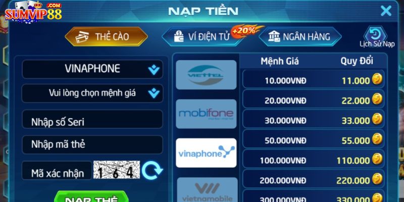 Top ưu đãi bùng cháy khi anh em nạp tiền Sumvip