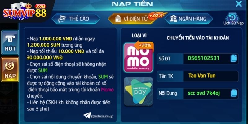 Nạp tiền Sumvip